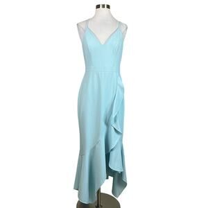XSCAPE Women's Formal Dress Size 6 Blue High-Low Ruffled Mermaid Evening Gown